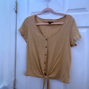 American Eagle Outfitters Tan Short Sleeve Button-Down Top
